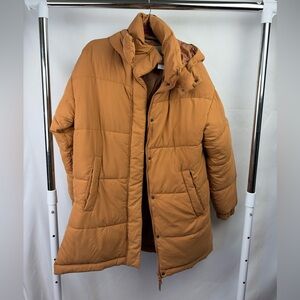 NWT American Eagle Brown Puffer Jacket Hooded Longline‎ Winter Coat Size S